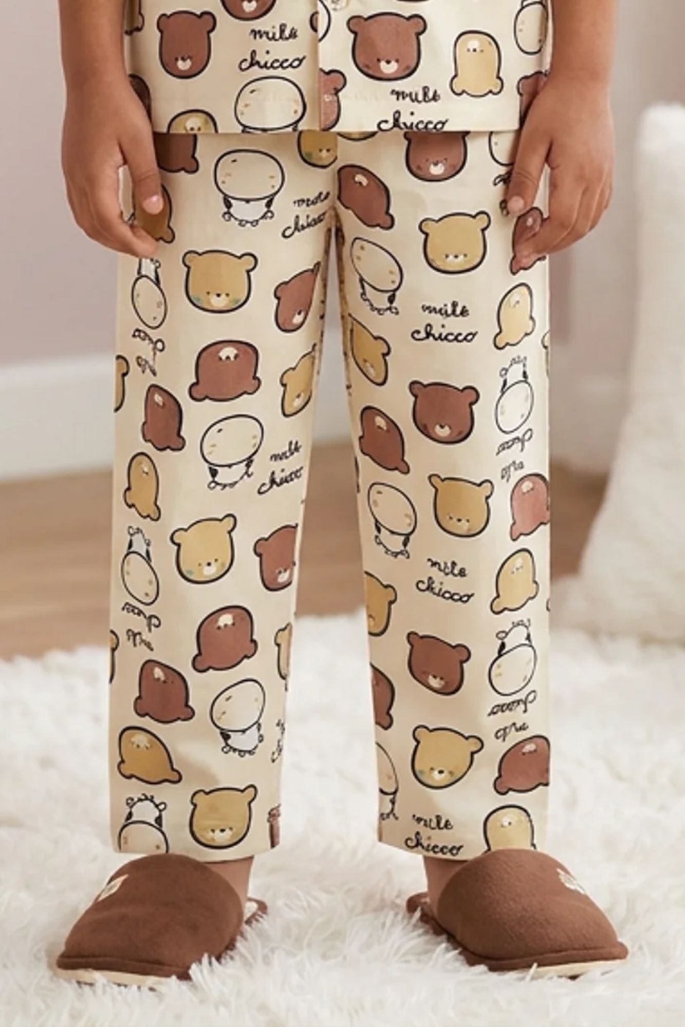 Boys Beige Cartoon Bear Print Night Suit Set