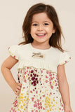 White & Yellow-Red Floral Cotton Dress with Ruffle Sleeves For Girls