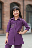 Purple Casual Top With Matching Straight Pant Set For Girls
