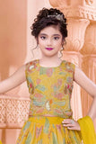 Mustard Yellow Floral Printed Lehenga Choli Set With Bead Embroidered Choli And Dupatta For Girls