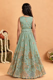 Mint Green Embroidered Lehenga Choli Set with Latkan Tie-Up For Girls
