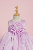 Lavender Organza Party Wear Dress with 3D Flower Appliqué For Girls