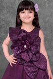 Wine Floral Applique Party Wear Gown for Girls