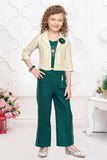 Teal Green Co-Ord Set with Lace Cropped Jacket For Girls