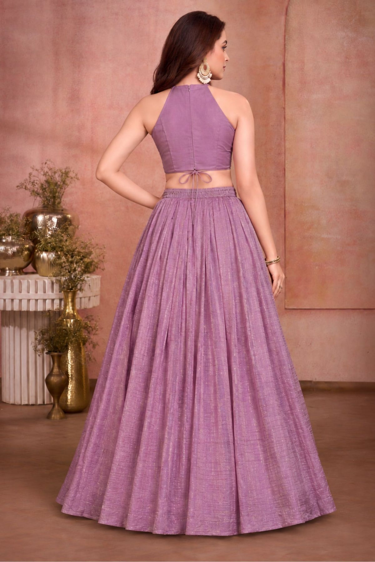 Girls Dusty Purple Mirror Work Floral Embroidered Lehenga Choli Set