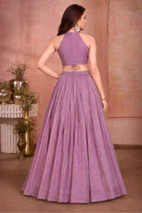 Girls Dusty Purple Mirror Work Floral Embroidered Lehenga Choli Set