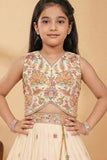 Cream Floral Embroidered Lehenga Choli Set for Girls