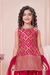 Rani Pink And Gold Printed Kurti And Palazzo Set for Girls