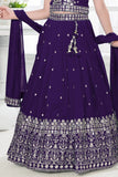 Royal Purple Embroidered Lehenga Choli Set with Dupatta For Girls