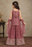 Girls Mauve With Gold Zari Embroidered Palazzo Set with Dupatta