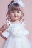 White Ruffled Frock With Floral Embellished For Girls