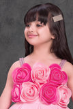 Light Pink Floral Appliqué Party Wear Frock with Pleated Skirt For Girls