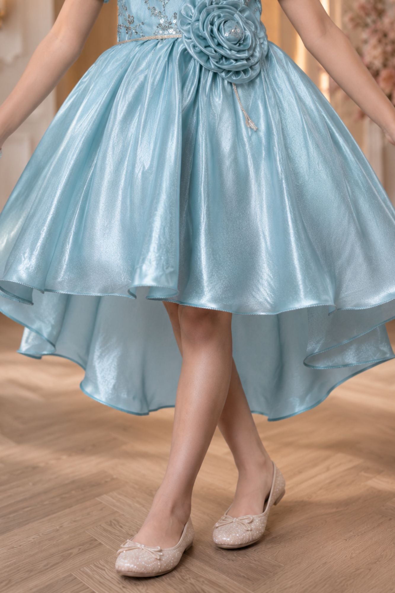 Ice Blue Sequin Party Frock For Girls