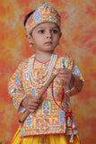 Mustard Yellow Patola Print Krishna Kurta Dhoti Set for Boys