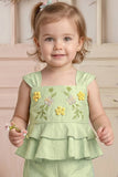 Girls Mint Green Embroidered Peplum Top with Palazzo Pants Co Ord Set