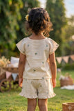 Adorable Girls Ivory Floral Print Top & Shorts Set with Ruffle Details