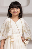 Cream Floral Embroidered Cape Gown for Girls