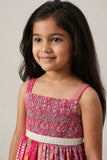 Girls Pink Patchwork Print Frock with Smocked Bodice