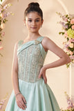 Sky Blue Sequin Embellished Gown For Girls