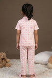 Pink Heart Print Night Suit Set For Girls