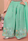 Mint Green Thread Embroidered Palazzo Set For Girls