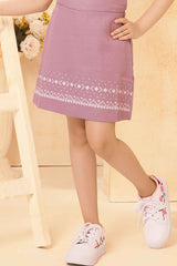 Lavender Printed Top And Skirts Sets For Girls