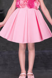 Light Pink Floral Appliqué Party Wear Frock with Pleated Skirt For Girls