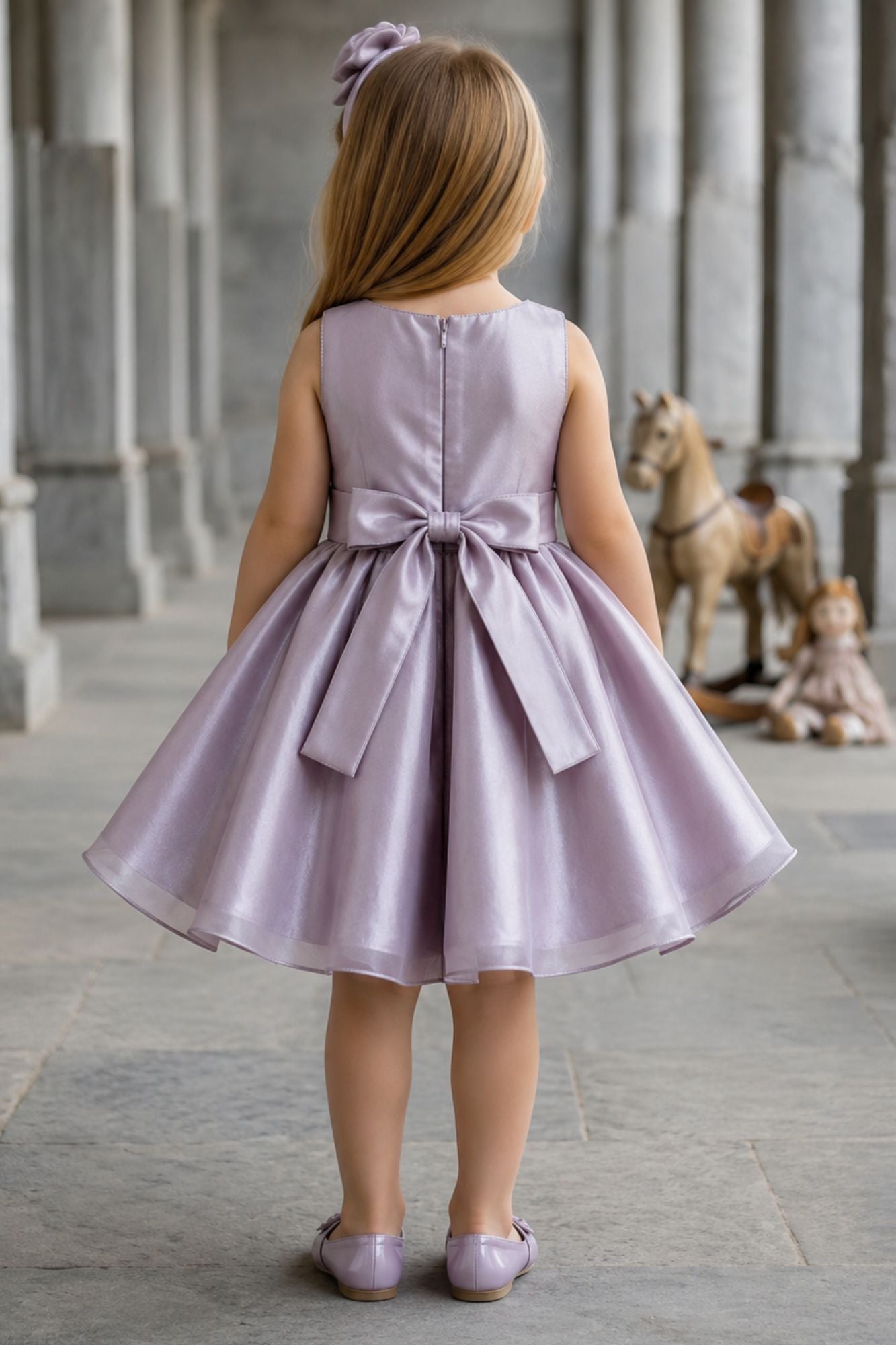 Light Brown 3D Floral Party Wear Frock for Girls
