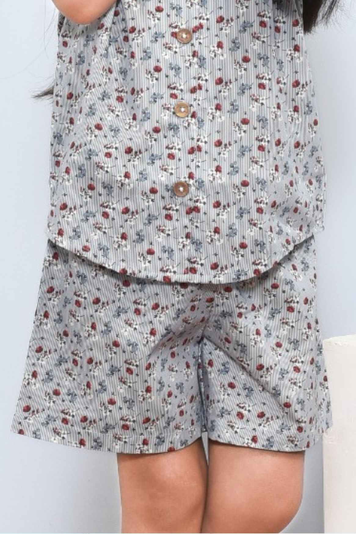 Soft & Stylish Grey Floral Printed Night Suit Set for Girls