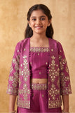 Purple Geometric Diamond Embroidered Crop Top with Jacket and Palazzo Set