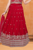 Red Embroidered Lehenga Choli with Dupatta For Girls