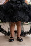 Black One-Shoulder Sequin Party Frock with Layered Tulle For Girls