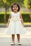 Cream 3D Floral Appliqué With Embroidery Party Wear Frock For Girls