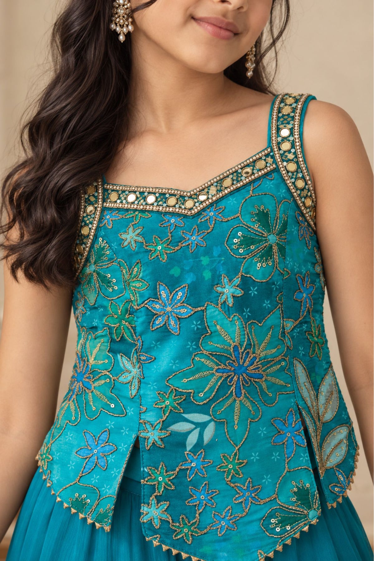 Blue Floral Embroidered Top With Palazzo And Dupatta Set