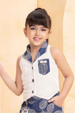 Blue Shirt And Denim Embroidered Jogger Set For Girls