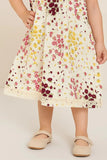 White & Yellow-Red Floral Cotton Dress with Ruffle Sleeves For Girls