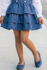 Girls Blue Denim Layered Dress with White Shirt