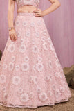 Blush Pink Floral Embroidered Lehenga Choli Set For Girls