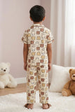 Boys Beige Cartoon Bear Print Night Suit Set