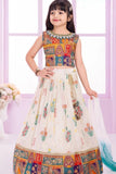 Cream And Multicolor Floral Print And Traditional Patchwork Lehenga Choli For Girls