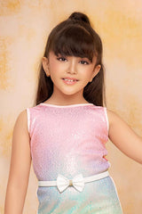 Designer Multicolor Sequins Work Party Wear Rainbow Dress For Girls