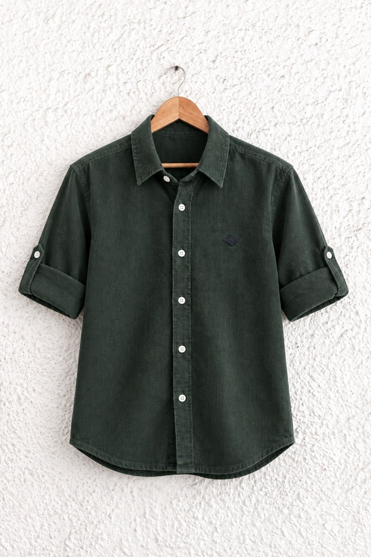 Boys Dark Green Full Sleeve Corduroy Casual Shirt