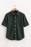Boys Dark Green Full Sleeve Corduroy Casual Shirt