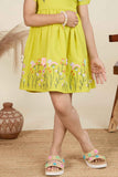 Mustard Cotton Frock With Elegant Floral Embroidery For Girls