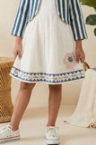 Casual Cream Dress & Teal Striped Jacket for Girls