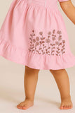 Pink Embroidered Frock With Peter Pan Collar & Ruffled Hem For Girls