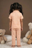 Peach Heart Print Night Suit Set For Girls