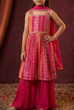 Girls Pink Ethnic Kurta Palazzo Set with Dupatta