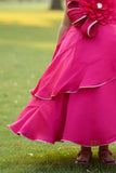 Cherry Red Layered Party Gown with Oversized Floral Appliqué For Girls
