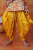 Mustard Yellow Patola Print Krishna Kurta Dhoti Set for Boys